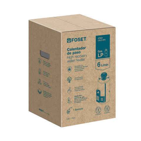 Calentador de paso, rápida recup, 6L, 1 serv, gas LP, FOSET | CALE-6PA | 47921