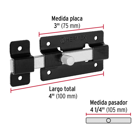 Pasador de barra plana 3', negro, HERMEX | PAN-36 | 47929