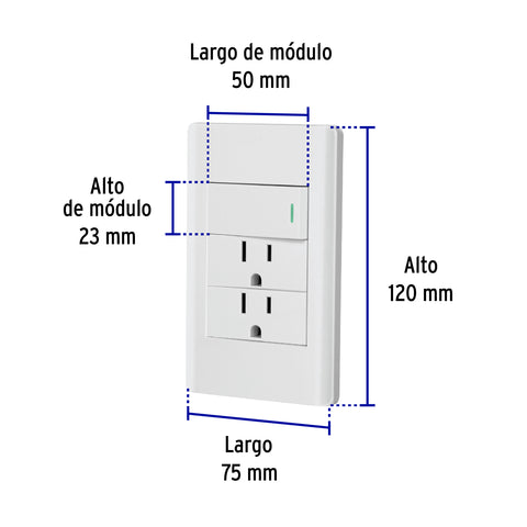 Placa armada blanca interruptor y 2 contactos 1 mód, Lisboa | PA-APCO-L3B | 47968