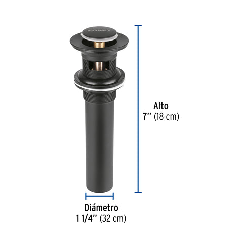 Contra p/lavabo, 1-1/4', con rebosadero, push, latón, negro | CE-206M | 47981