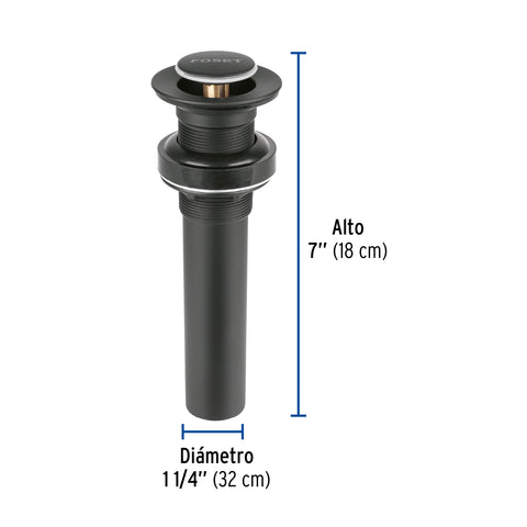 Contra p/lavabo, 1-1/4', sin rebosadero, push, latón, negro | CE-206SM | 47982
