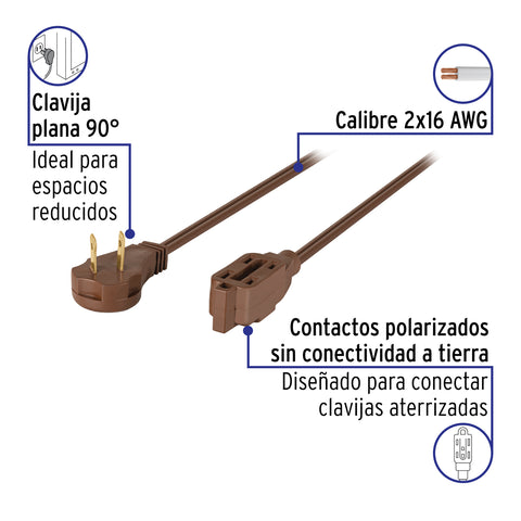 Extensión eléctrica doméstica 10 m clavija plana, café | ED-10C | 48037