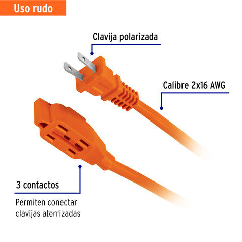 Extensión eléctrica de uso rudo 8 m 2x16 AWG, Volteck | ER-8X16 | 48045