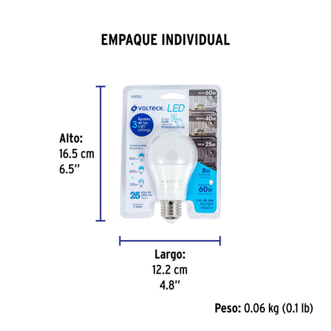 Lámpara LED tipo bulbo con 3 niveles de iluminación, blíster | LED-60FA | 48052