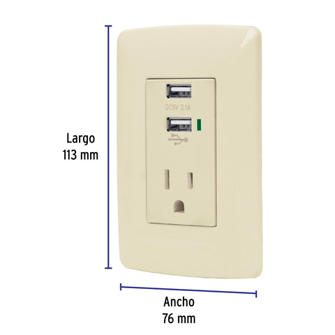Contacto aterrizado + 2 puertos USB, marfil, línea Italiana | COUSB-I | 48064