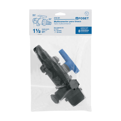 Multiconector polipropileno para tinaco, con válvula, FOSET | ATIN-001 | 48081