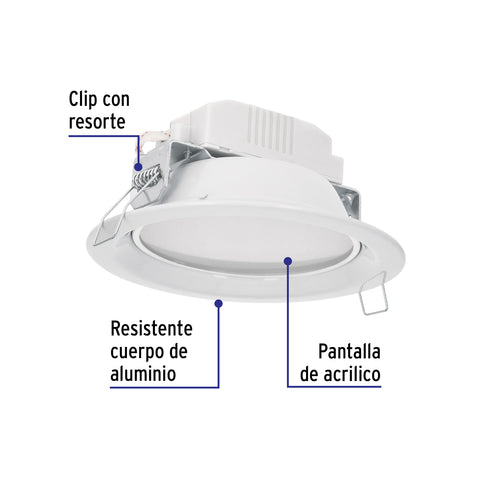 Luminario LED empotrable 6 W 3000 K, redondo, VOLTECK | EMP-101LC | 48095