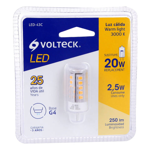 Lámpara de LED tipo cápsula 3 W base G4 luz cálida, blíster | LED-43C | 48103