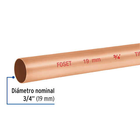 Tubo rígido de cobre 3/4' tipo 'N', 3m, 0.9kg, FOSET | CC-002N | 48152
