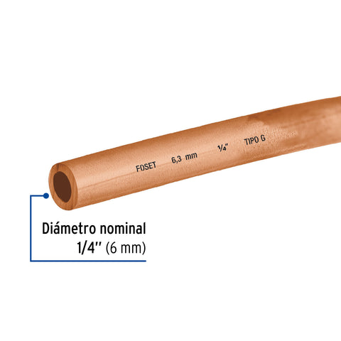 Tubo flexible de cobre 1/4', rollo de 15m, 1.7kg, FOSET | CC-001F | 48155