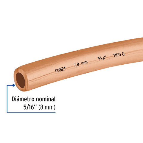 Tubo flexible de cobre 5/16', rollo de 15m, 2.3kg, FOSET | CC-002F | 48156