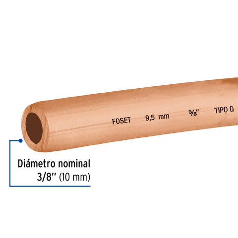 Tubo flexible de cobre 3/8', rollo de 15m, 2.6kg, FOSET | CC-003F | 48157