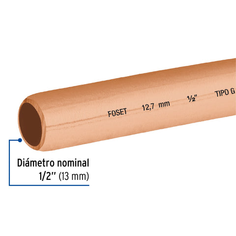 Tubo flexible de cobre 1/2', rollo de 15m, 3.7kg, FOSET | CC-004F | 48158