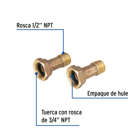 Juego de 2 niples para medidor de agua, 1/2 x 3/4', FOSET | NM-1/2 | 48159