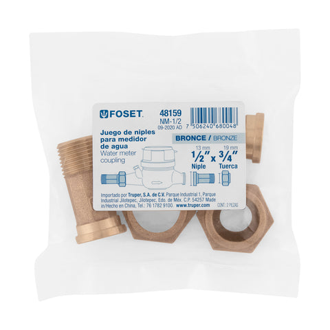 Juego de 2 niples para medidor de agua, 1/2 x 3/4', FOSET | NM-1/2 | 48159