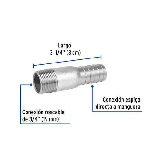 Niple de acero galvanizado 3/4' tipo botella, FOSET | CG-481 | 48176