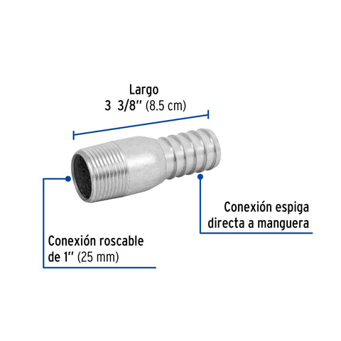 Niple de acero galvanizado 1' tipo botella, FOSET | CG-482 | 48177