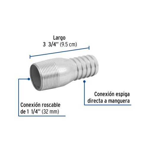 Niple de acero galvanizado 1-1/4' tipo botella, FOSET | CG-483 | 48178