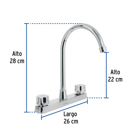 Mezcladora 8' fregadero, ABS, cuello curvo, hexagonal, BASIC | FP-320 | 48193