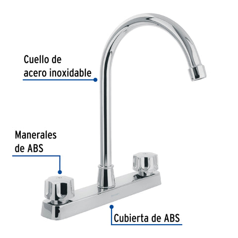 Mezcladora 8' fregadero, ABS, cuello curvo, hexagonal, BASIC | FP-320 | 48193