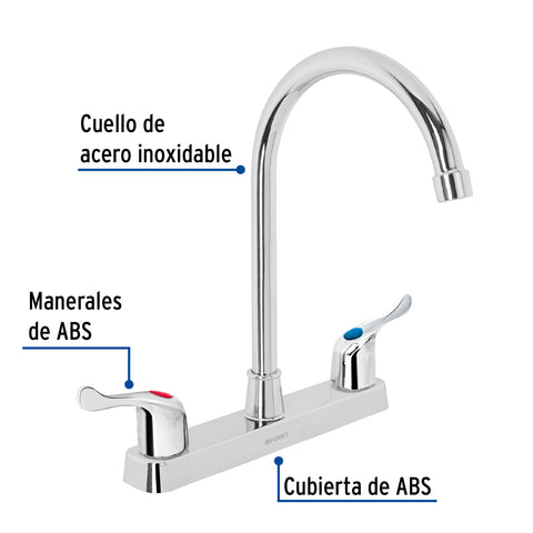 Mezcladora 8' fregadero, ABS, cuello curvo, palanca, BASIC | FP-320P | 48194
