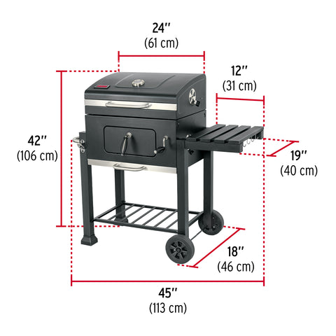 Asador de carbón de 24' con tapa, negro, FIERO | ASCA-24 | 48248