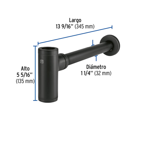 Céspol de bote minimalista 1 1/4', negro, para lavabo, FOSET | CE-212M | 48269