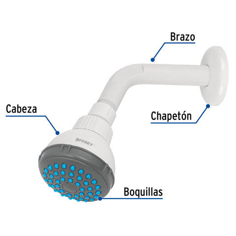 Regadera plástica redonda 2-1/2' gris-blanca, FOSET BASIC | R-516 | 48293