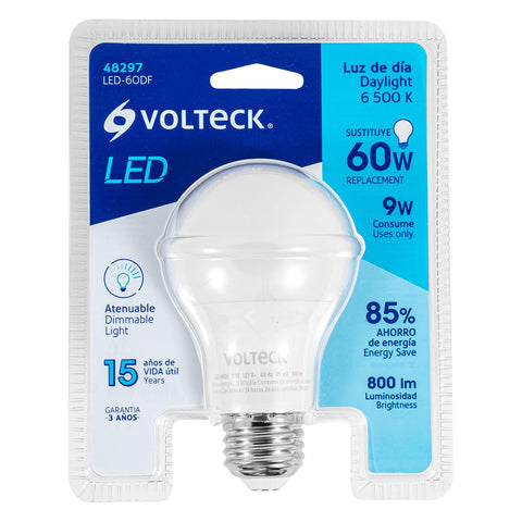 Lámpara de LED atenuable tipo bulbo 9 W luz de día, blíster | LED-60DF | 48297