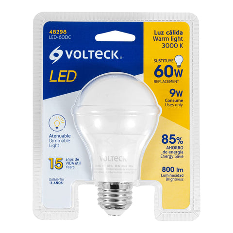 Lámpara de LED atenuable tipo bulbo 9 W luz cálida, blíster | LED-60DC | 48298
