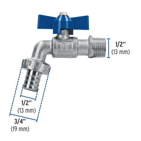 Llave de esfera c/maneral corto, latón, 130gr, 1/2', FOSET | LLE-130L | 48308