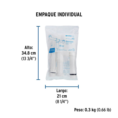 Céspol doble 1-1/2', s/contra, polipropileno, para fregadero | CED-11 | 48338