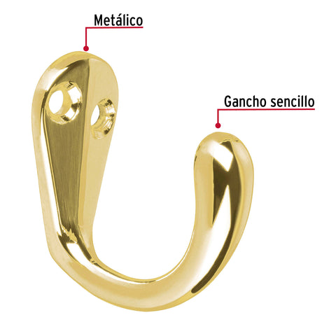 Gancho sencillo tipo perchero, latón brillante, HERMEX | PEPU-01 | 48350