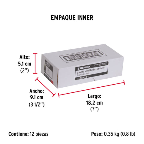 Gancho sencillo tipo perchero, latón brillante, HERMEX | PEPU-01 | 48350