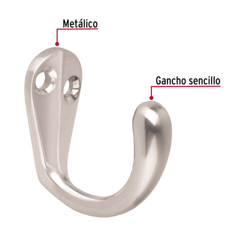 Gancho sencillo tipo perchero, níquel satinado, HERMEX | PEPU-04 | 48353