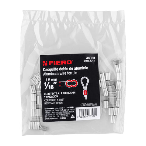 Bolsa con 50 casquillos dobles de aluminio, 1/16', FIERO | CAD-1/16 | 48363