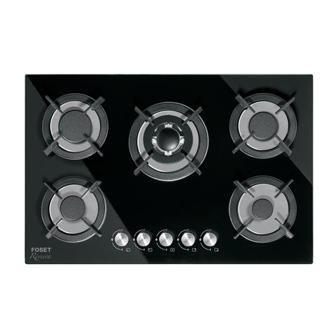 Parrilla gas empotrable 75cm, 5 quem, vidrio negro, RIVIERA | PAE-755GV | 48409