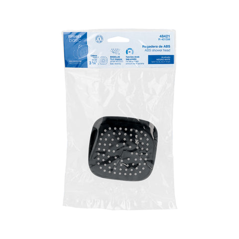 Regadera cuadrada de ABS 3-3/4' sin brazo, negro, BASIC | R-401SM | 48421