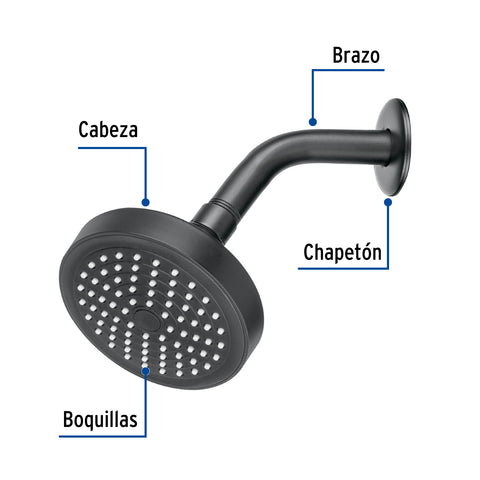 Regadera redonda 4-1/4' brazo y chapetón, negro, BASIC | R-402M | 48422
