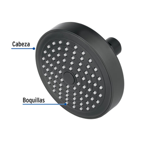 Regadera redonda de ABS 4-1/4' sin brazo, negro, BASIC | R-402SM | 48423
