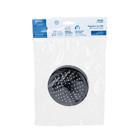 Regadera redonda de ABS 4-1/4' sin brazo, negro, BASIC | R-402SM | 48423