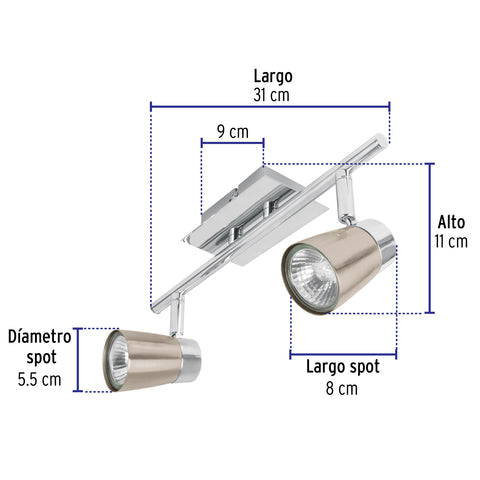 Luminario de sobreponer con 2 spots base GU10, Volteck | SOB-302S | 48433