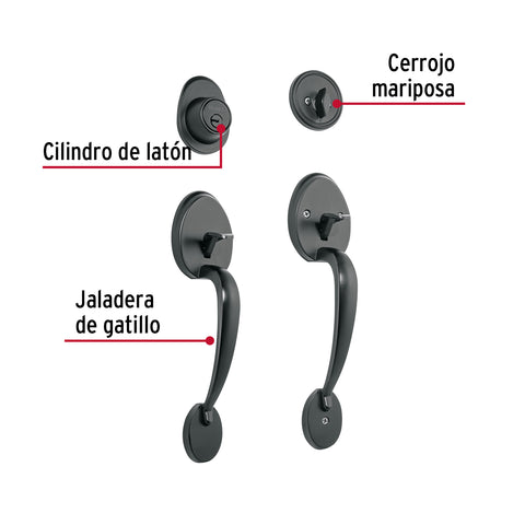 Doble jaladera y perilla, Lugo mariposa, negro, HERMEX | CEP-61JJ | 48438