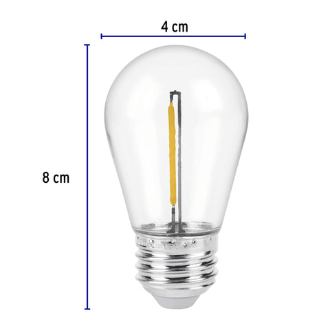 Lámpara LED S14 con filamento 1 W luz cálida, caja, Volteck | LED-141FC | 48452