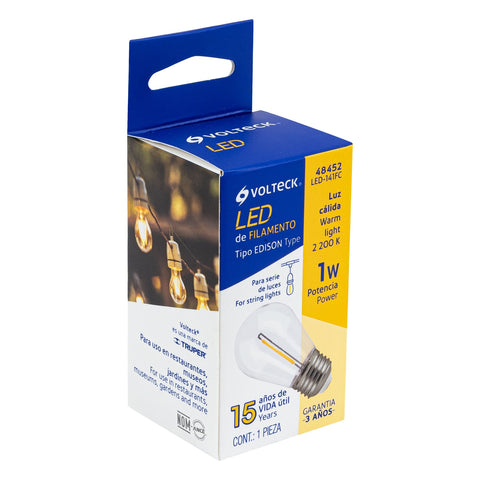 Lámpara LED S14 con filamento 1 W luz cálida, caja, Volteck | LED-141FC | 48452