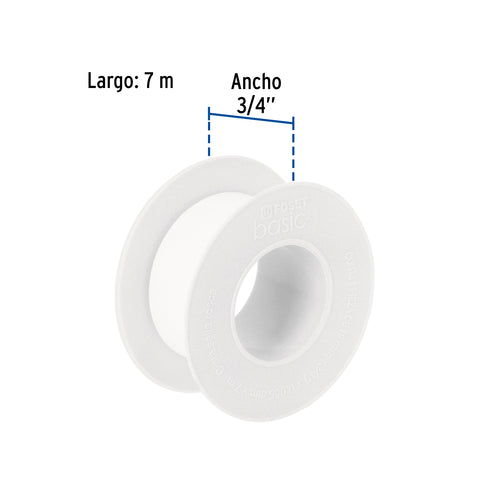 Cinta sella roscas 3/4' x 7m, uso general, FOSET BASIC | CTF-3/4BF | 48464