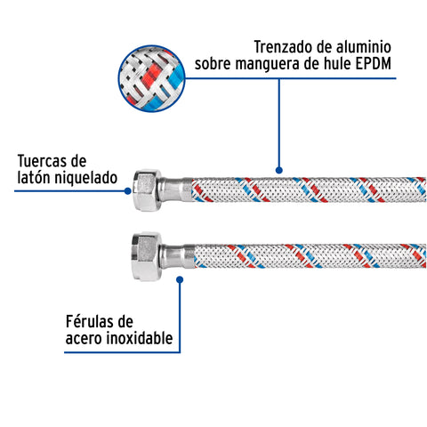Manguera p/WC, aluminio, 1/2' x 7/8', 50 cm, BASIC | FWC-50P | 48543
