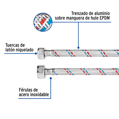 Manguera p/WC, aluminio, 1/2' x 7/8', 60 cm, BASIC | FWC-60P | 48544