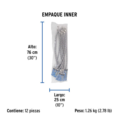 Manguera p/WC, aluminio, 1/2' x 7/8', 60 cm, BASIC | FWC-60P | 48544