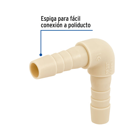Codo 90° inserción de 3/8' de polipropileno, FOSET | CM-561 | 48561